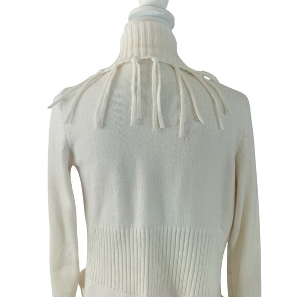 7TH AVENUE! VANILLA CREAM FRINGED, FINELY KNIT, POCKETED CARDIGAN SWEATER! SZ XS - Picture 7 of 12